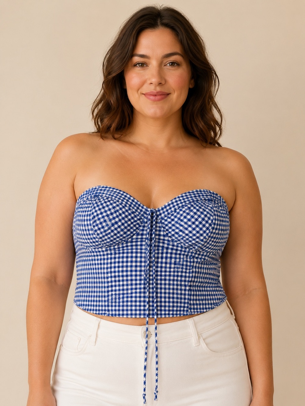 Blue Gingham Women's Bustier Top - Brand Unknown - Picture 1 of 6